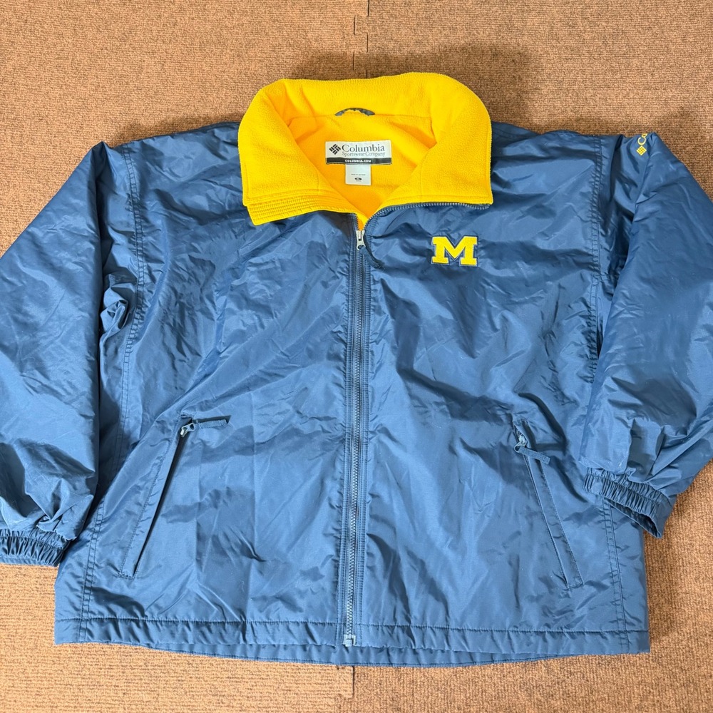 Columbia Michigan Wolverines Vintage Full Zip Fleece Lined Jacket Navy XL XM5712